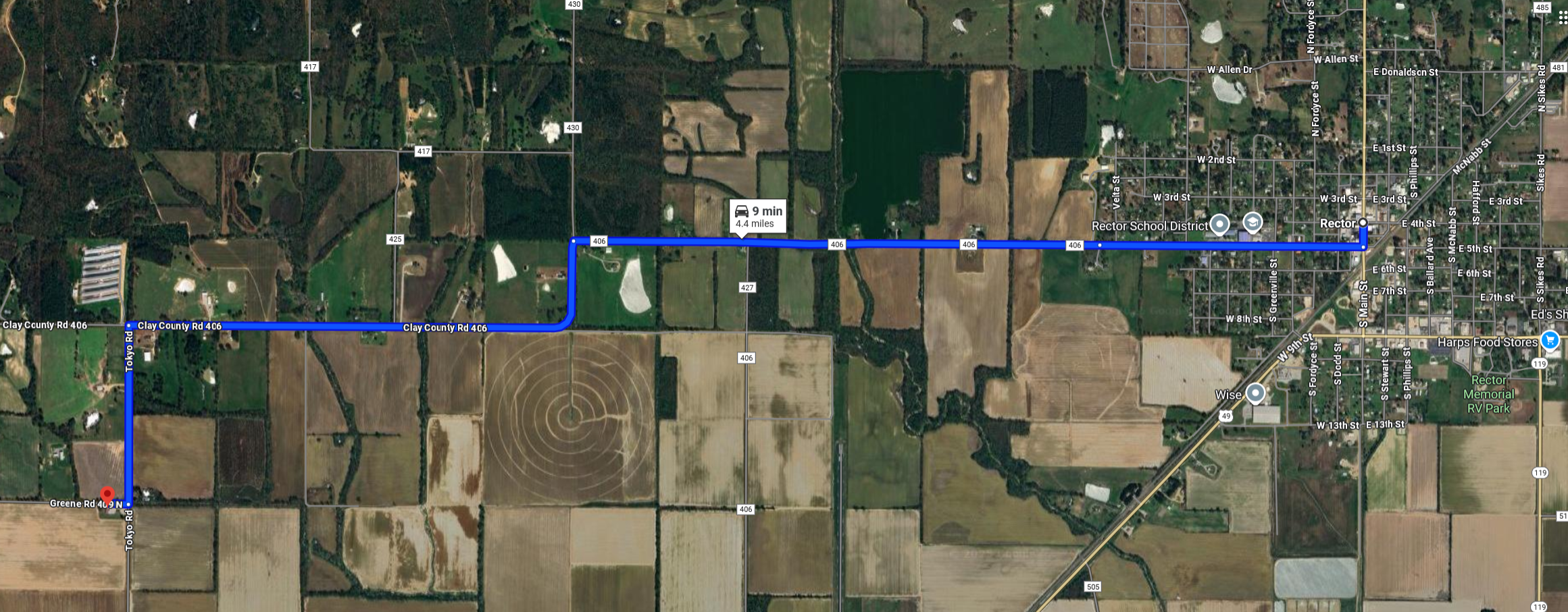 Map to Hopewell Missionary Baptist Church, 53 Greene Rd 409 N, Rector, AR 72461